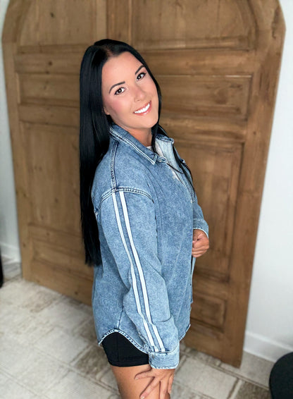MY YES DENIM SOFT SWEATSHIRT SHACKET