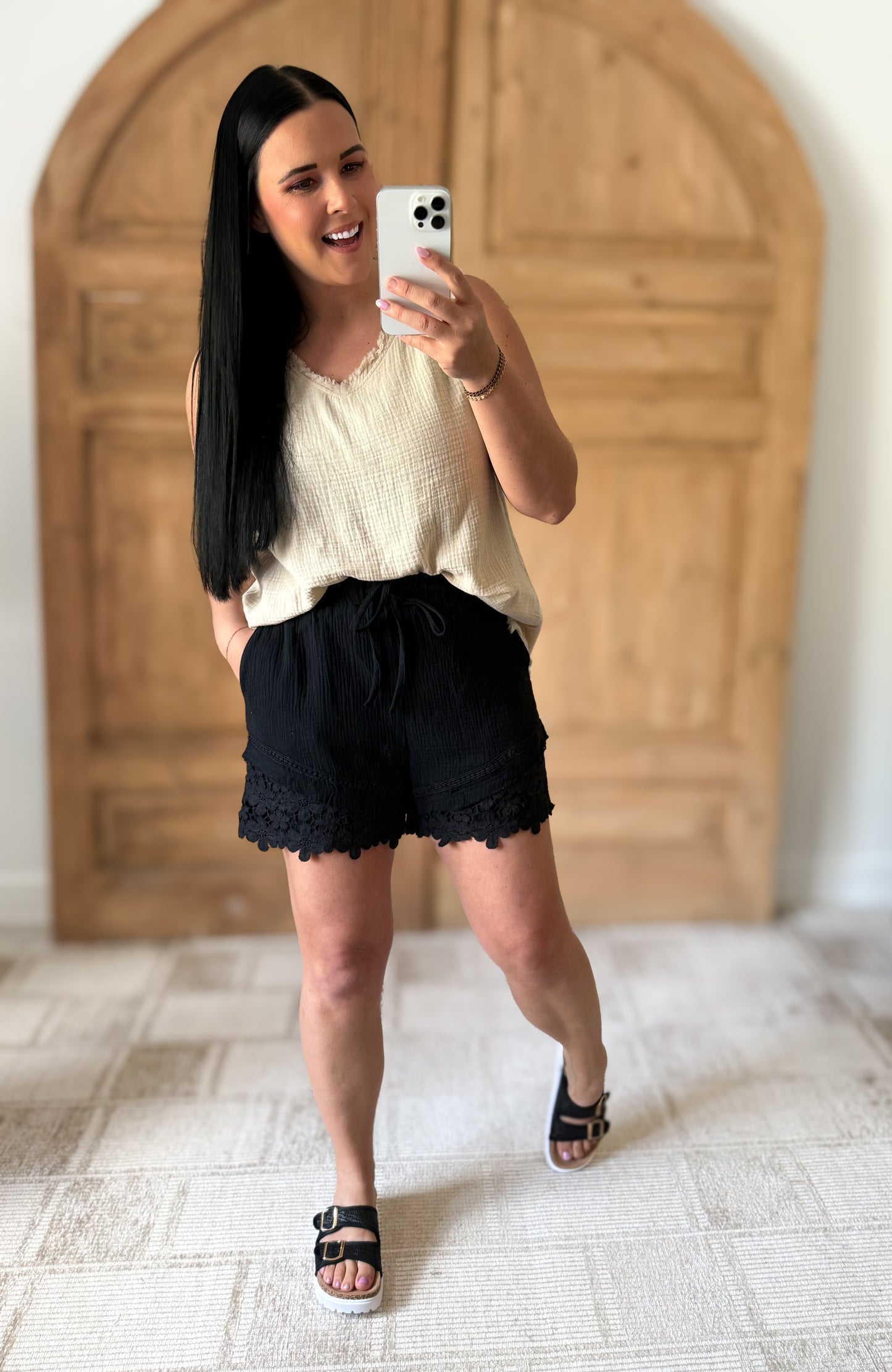 VERY J Lace Contrast Detail Woven Shorts