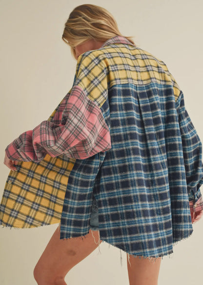 NOT YOUR DADS FLANNEL-Blue/Pink/Yellow