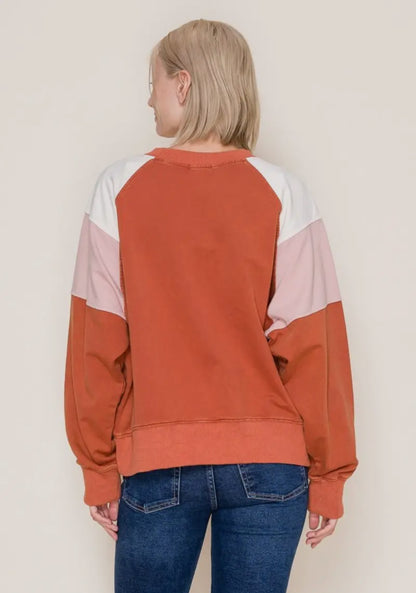 RUSTY COLORBLOCK PULLOVER CREWNECK