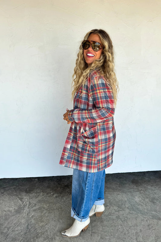 PREORDER- PLAID LOLA CARDIGAN-Red & White Plaid