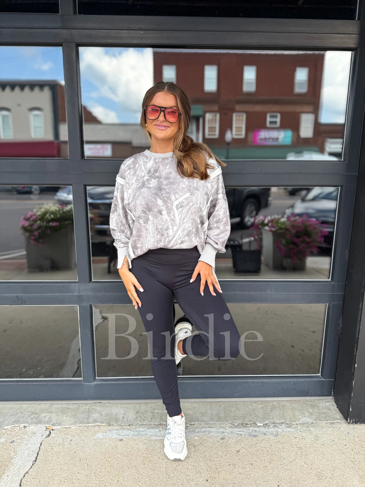 BIRDIE Double Front Slit Oversized Pullover in Light Camo