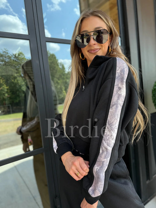 BIRDIE PREORDER Two Piece Black Set with Dark Camo Stripe (Sold as Set)