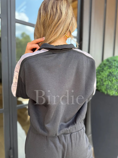 BIRDIE PREORDER Two Piece Black Set with Dark Camo Stripe (Sold as Set)