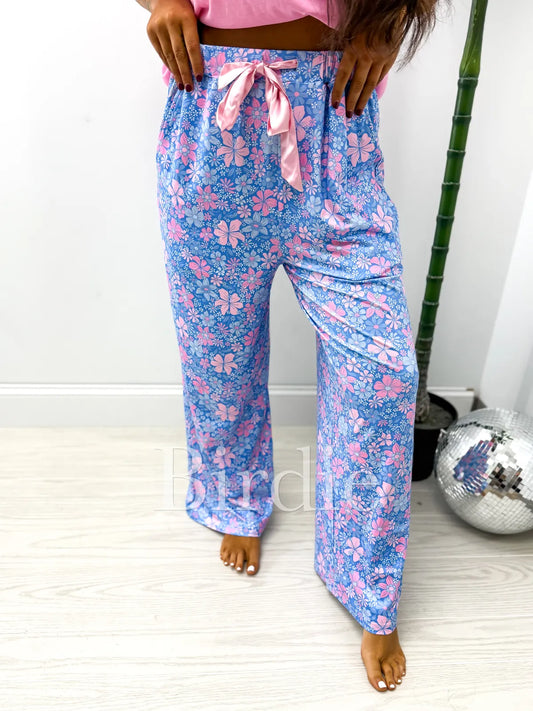 BIRDIE Stretchy Lounge Pants in Bluebell Blush- Pre Order