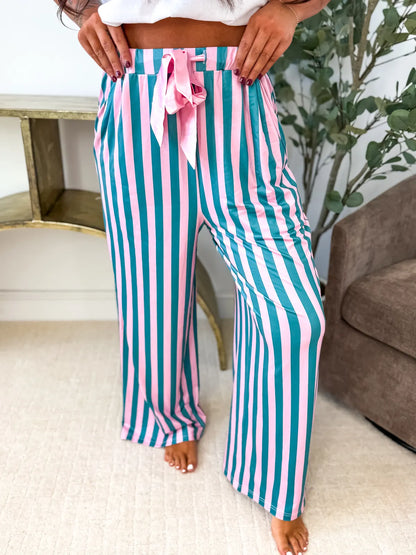 BIRDIE Stretchy Lounge Pants in Green and Pink Stripe- Pre Order