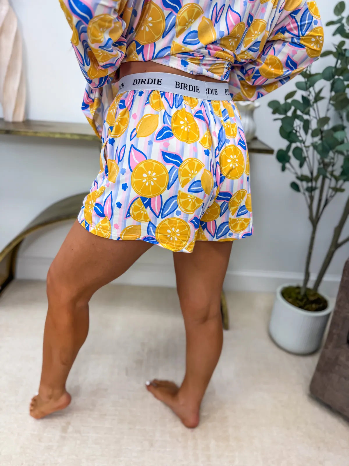 BIRDIE Two Piece Long Sleeve Boxer Set in Blush Lemonade Dream (SOLD AS SET)- Pre Order