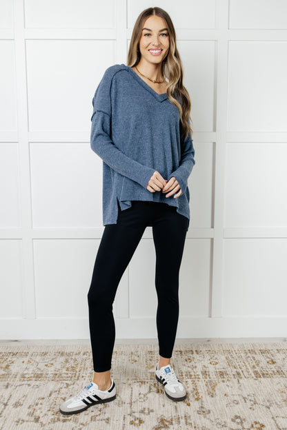 ONLINE EXCLUSIVE BASICALLY FREEZING BRUSHED HACCI TOP IN DUSTY BLUE