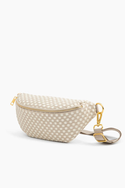 The Fawny Pack - Woven Faux Leather Fanny Pack Crossbody: Beige