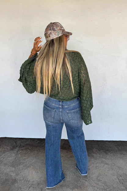 PREORDER- FALL COLORS FREE SPIRIT BELL SLEEVE TOP-Olive