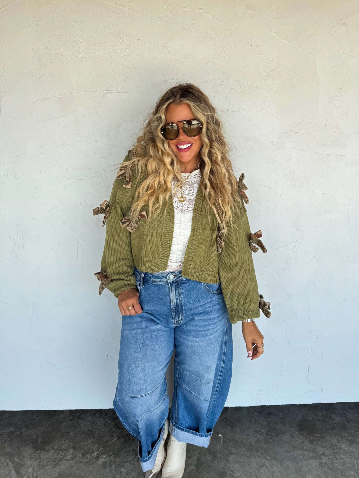 PREORDER- SLOANE BOW KNIT CAMO CARDIGAN-*More Colors