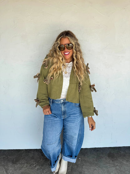 PREORDER- SLOANE BOW KNIT CAMO CARDIGAN-*More Colors