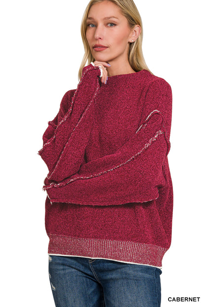 OVERSIZED MOCKNECK RAW SEAM CHENILLE SWEATER*Multiple Colors