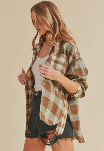 NOT YOUR DADS FLANNEL-Brown/White/Sage