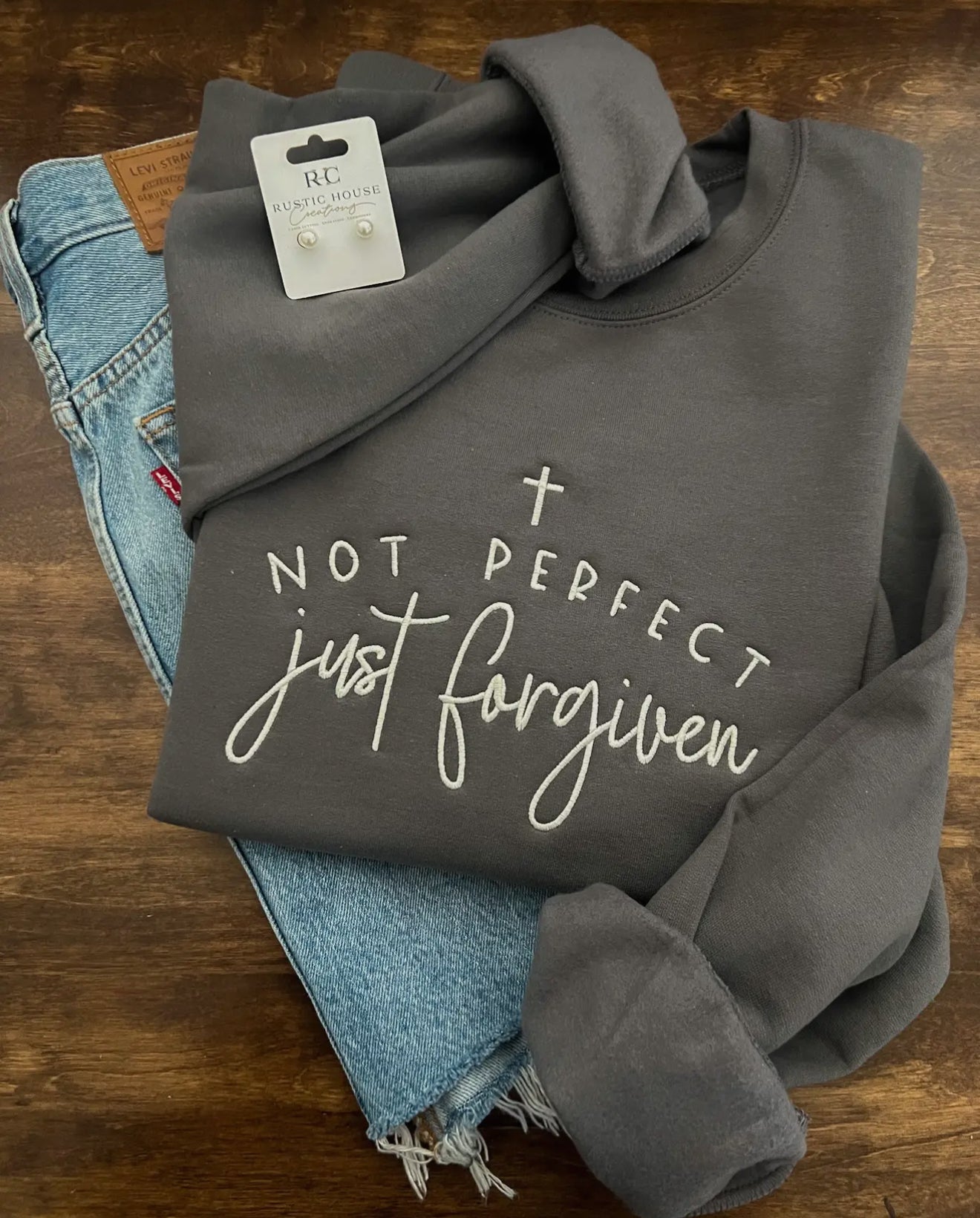 Not Perfect Just Forgiven Embroidered Crewneck Sweatshirt