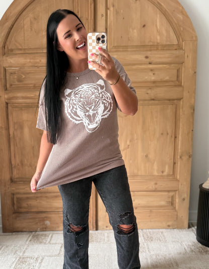 TIGER RIBBED TOP-MOCHA