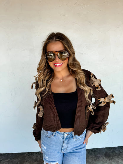 PREORDER- SLOANE BOW KNIT CAMO CARDIGAN-*More Colors