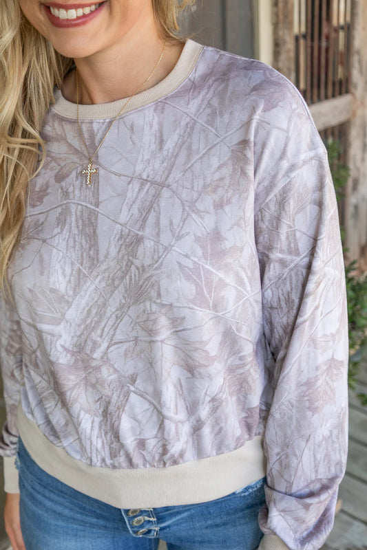 SOFT LIGHT WASH CAMO SWEATSHIRT