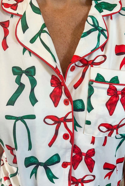 PRE ORDER LUXURY MIDNIGHT BOW CHRISTMAS RUFFLE PAJAMAS