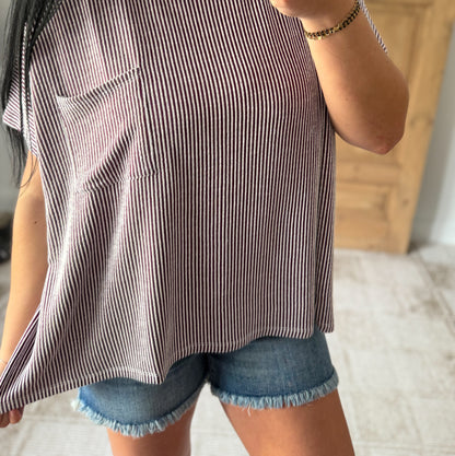 ZENANA CORDED RIB OVERSIZED SHORT SLEEVE TOP (**MULTIPLE COLORS)