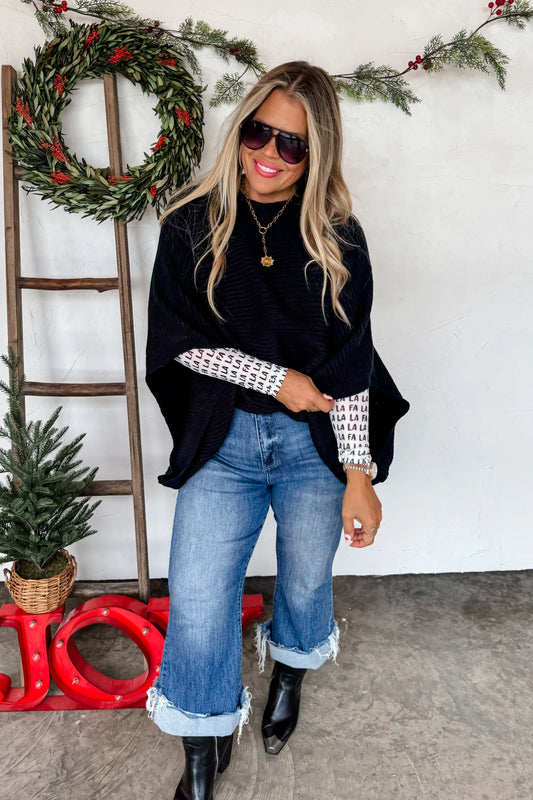 CHRISTMAS MEG PULLOVER PONCHO-Black