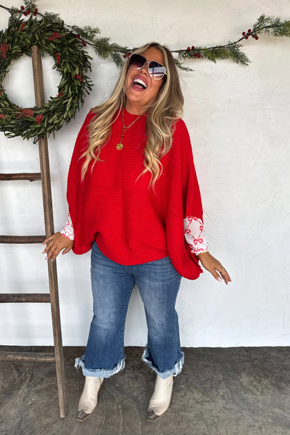 CHRISTMAS MEG PULLOVER PONCHO-Red