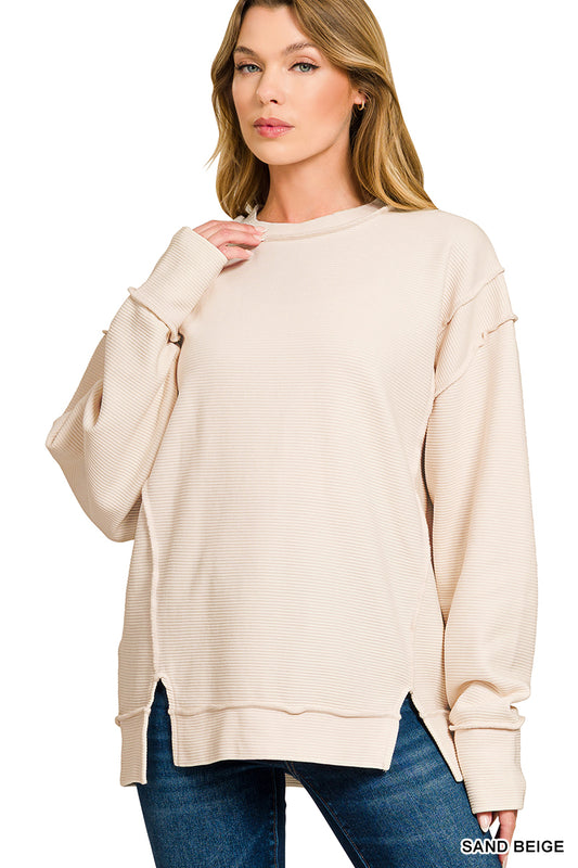 ACID WASHED DOUBLE RIBBED EXPOSED SEAM SOFT PULLOVERS**More colors