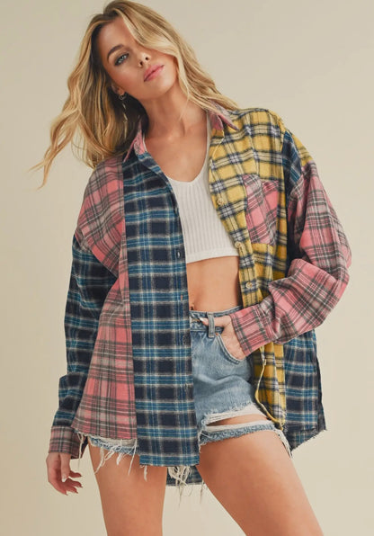 NOT YOUR DADS FLANNEL-Blue/Pink/Yellow