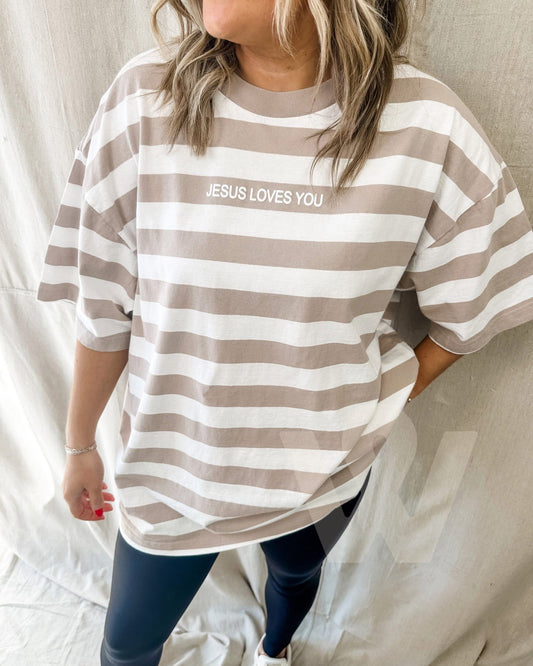 JESUS LOVE YOU STRIPED COTTON COLLECTIVE TEE