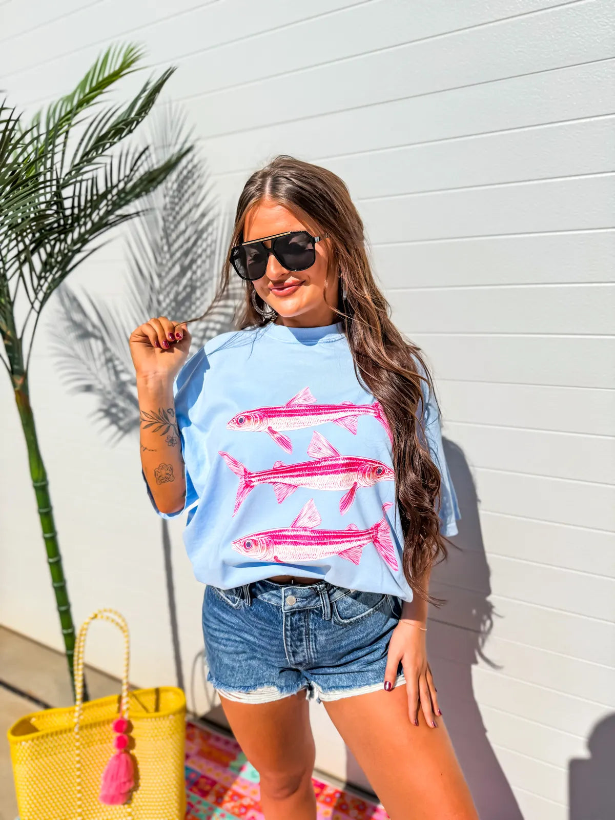 Pink Fish Graphic Tee on Hydrangea