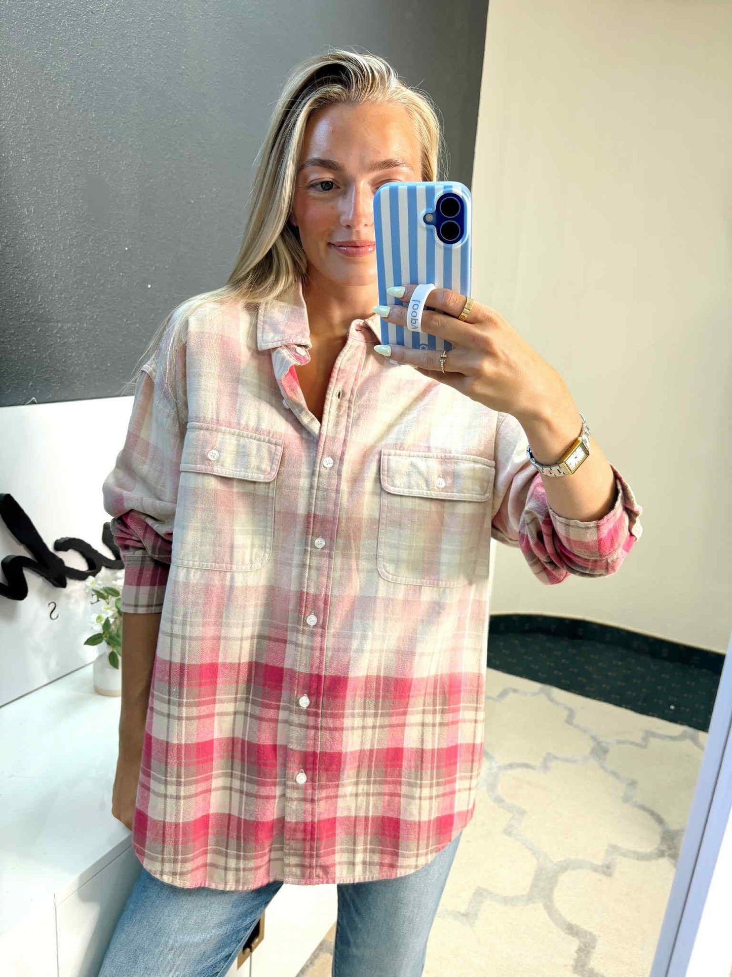 VINTAGE PINK PLAID FLANNEL