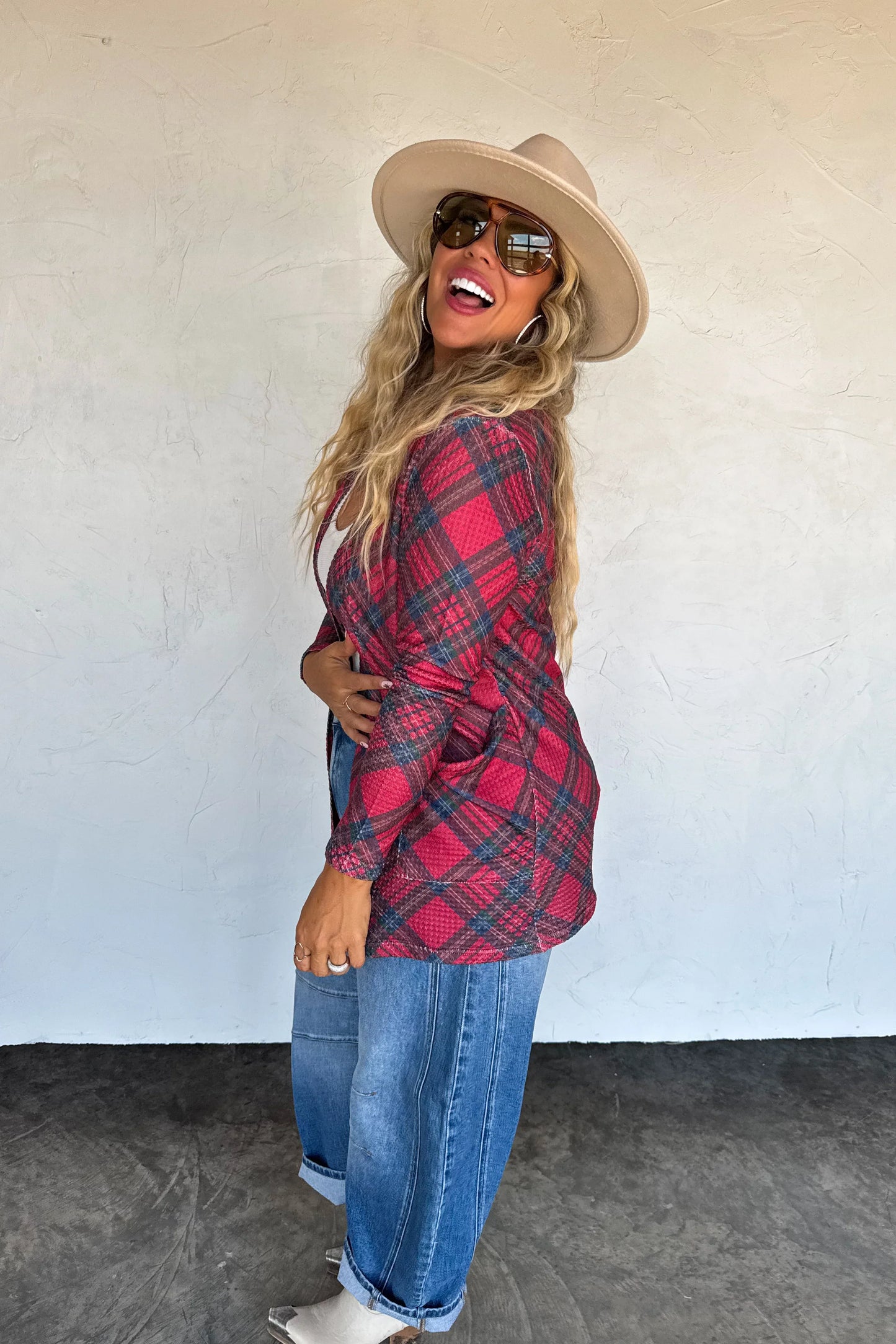 PREORDER- PLAID LOLA CARDIGAN-Red