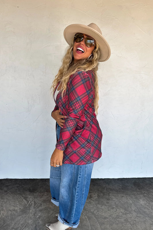 PREORDER- PLAID LOLA CARDIGAN-Red