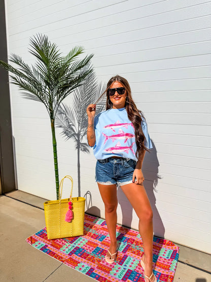 Pink Fish Graphic Tee on Hydrangea