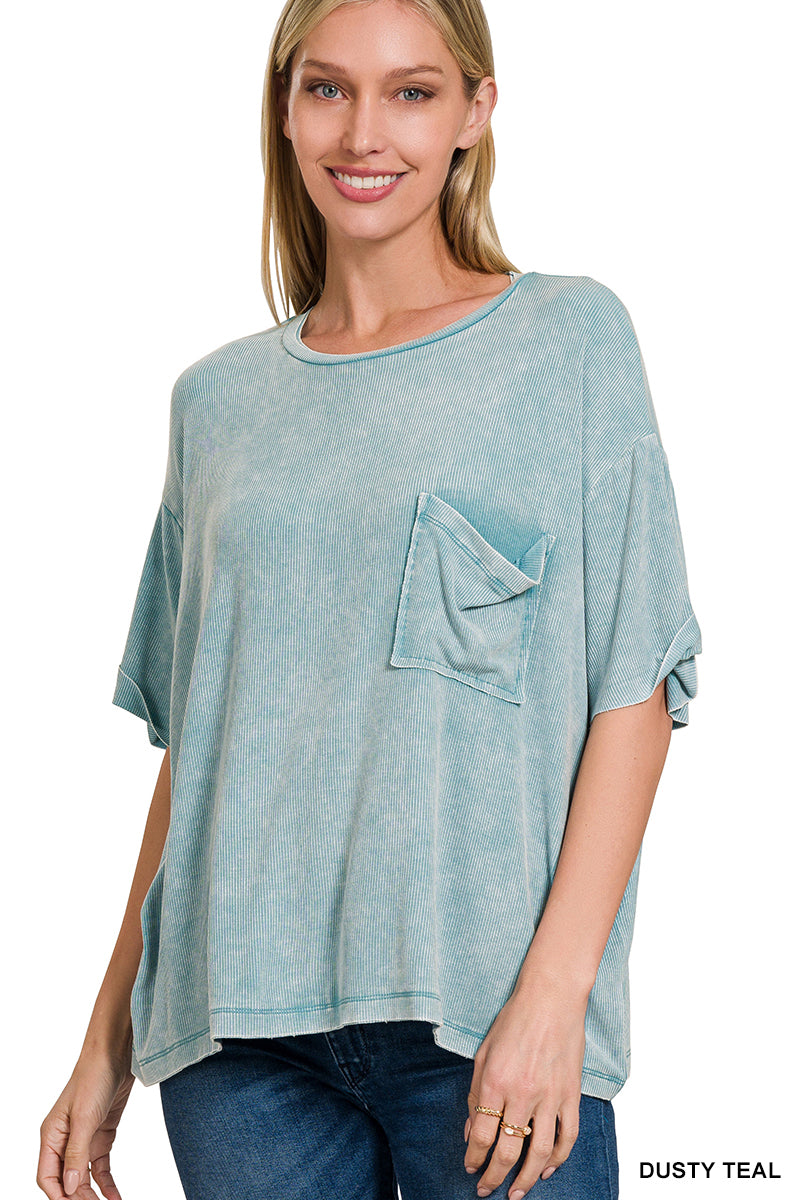 ZENANA ACID WASHED RIBBED TEE *Multiple colors