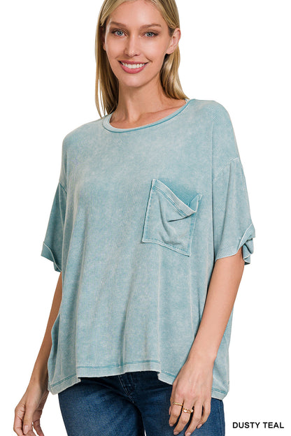 ZENANA ACID WASHED RIBBED TEE *Multiple colors