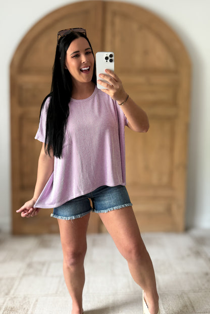 ZENANA CORDED RIB OVERSIZED SHORT SLEEVE TOP (**MULTIPLE COLORS)