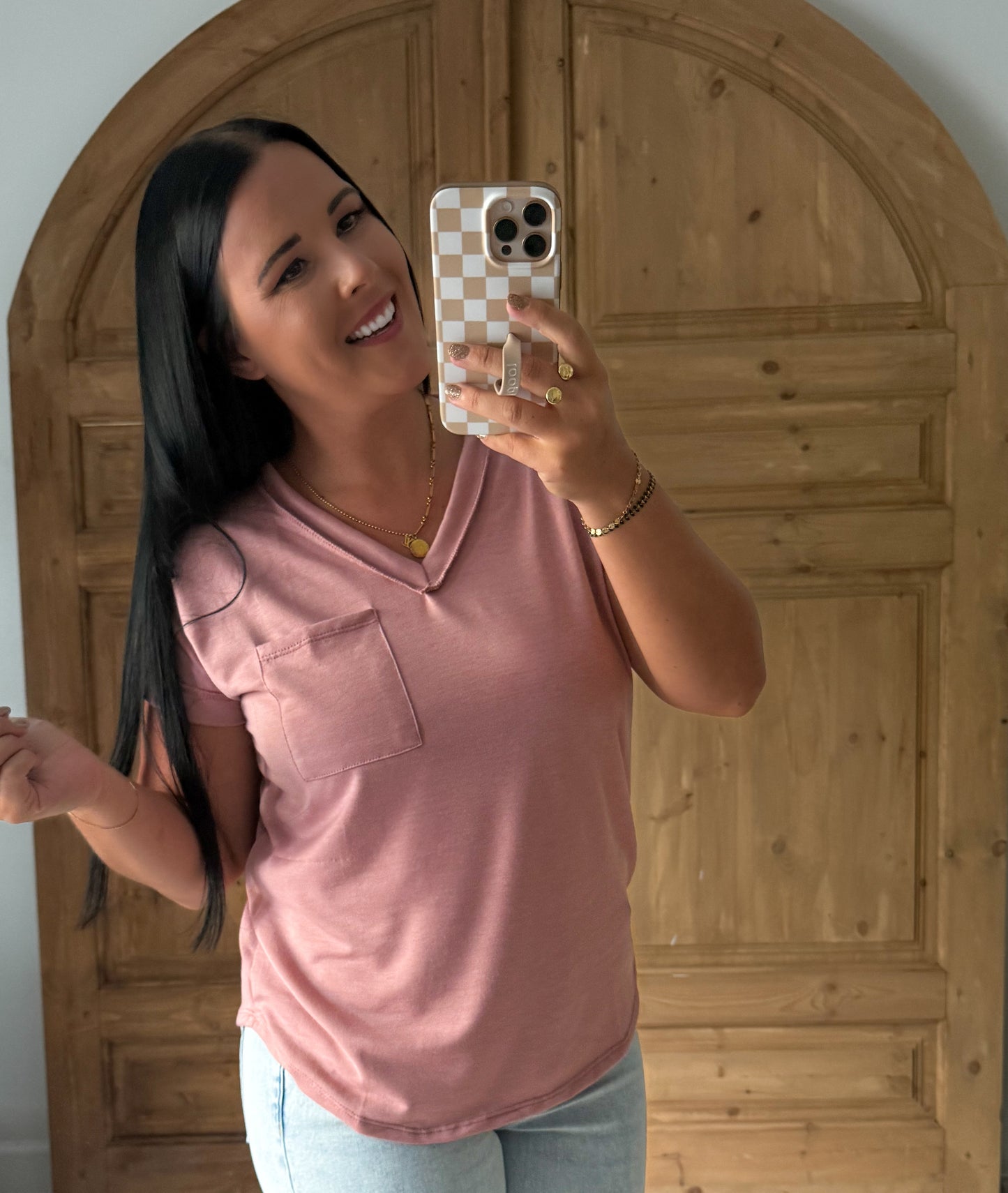 MY GO TO V-NECK SOFT TOP-DUSTY MAUVE