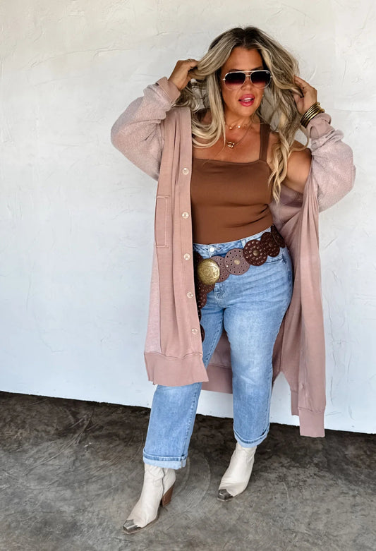 BLAKELEY DESI SOFT SWEATSHIRT CARDIGAN-Taupe
