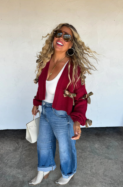 PREORDER- SLOANE BOW KNIT CAMO CARDIGAN-*More Colors