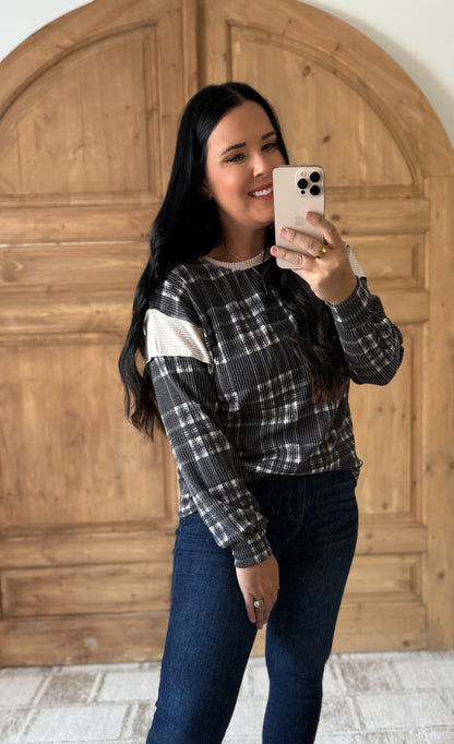 PLAID RIBBED DREAMS TOP