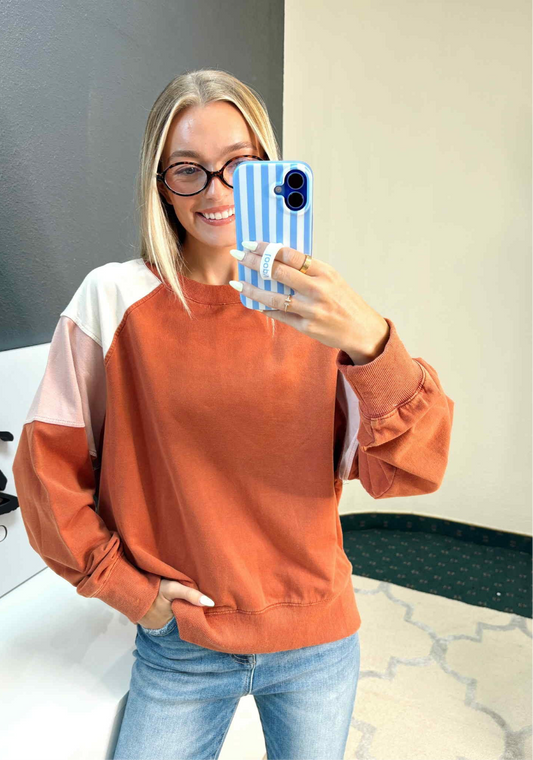 RUSTY COLORBLOCK PULLOVER CREWNECK