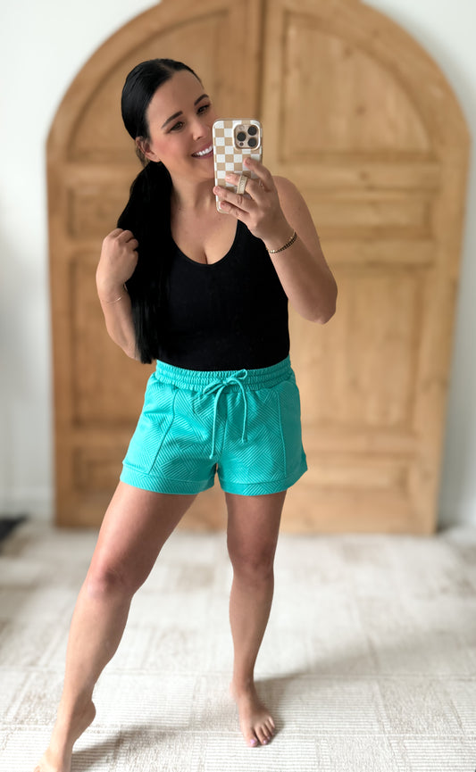Zenana Textured Knit Jacquard Drawstring Shorts