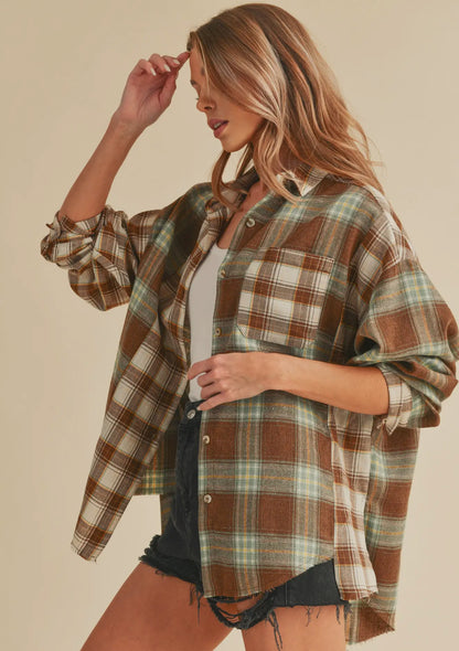 NOT YOUR DADS FLANNEL-Brown/White/Sage