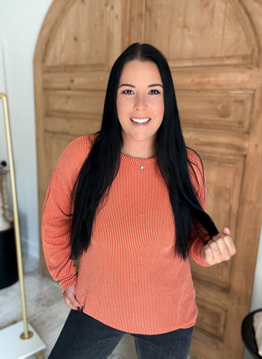 HEIM RIBBED LONG SLEEVE- Burnt Orange