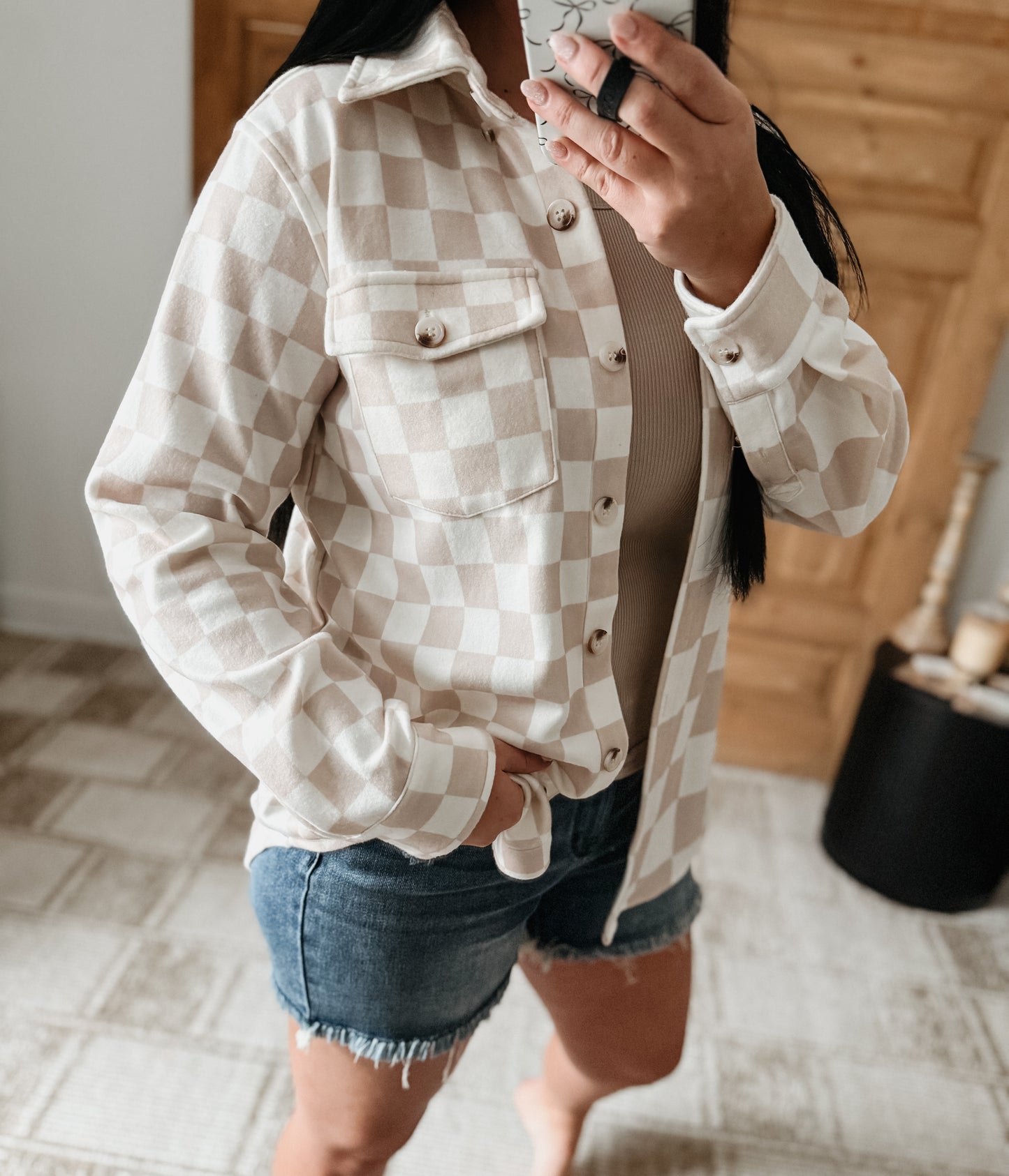 CHELSEY CHECKERED SOFT BUTTON UP TOP