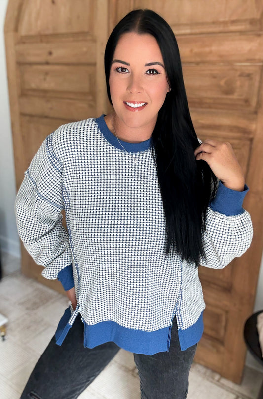 MY COMFORT WAFFLE SOFT OVERSIZED PULLOVER- *Blue