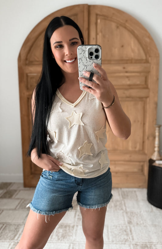 POL: STAR PATCH TANK- CREAM