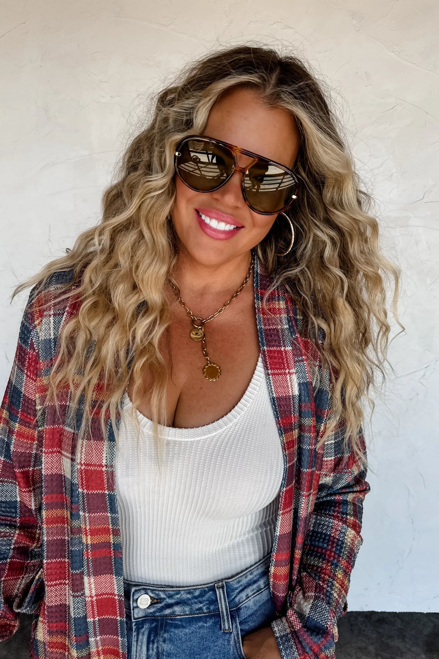 PREORDER- PLAID LOLA CARDIGAN-Red & White Plaid
