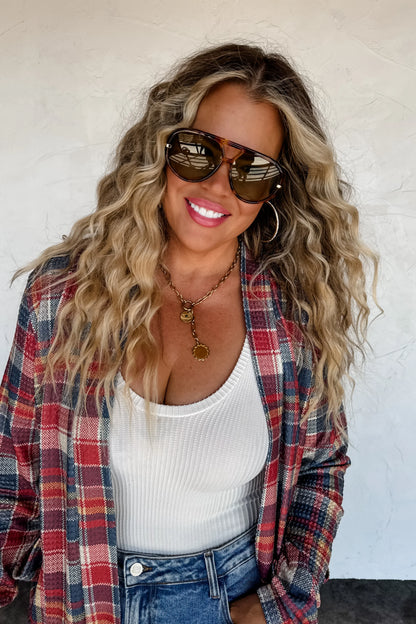 PREORDER- PLAID LOLA CARDIGAN-Red & White Plaid